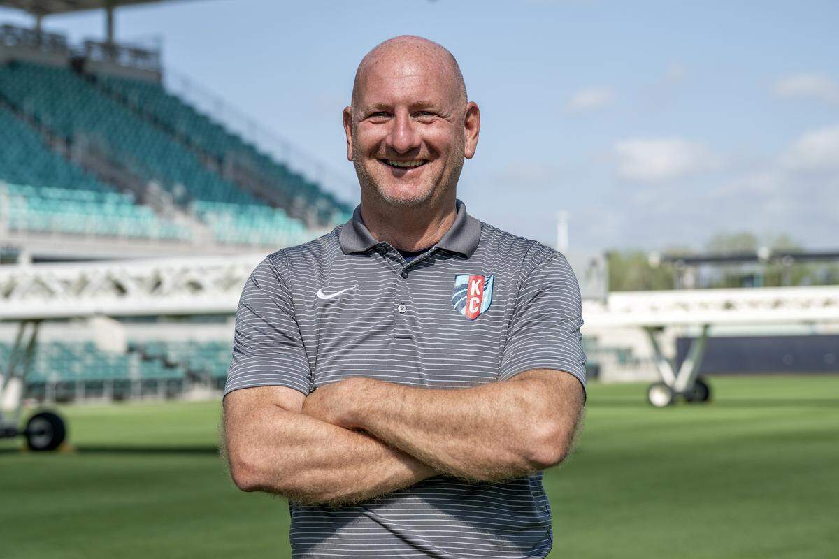 Jerad Minnick, vice president of sports turf and grounds for the Kansas City Current, stands for a portrait at CPKC Stadium on Tuesday, April 14, 2026, in Kansas City.