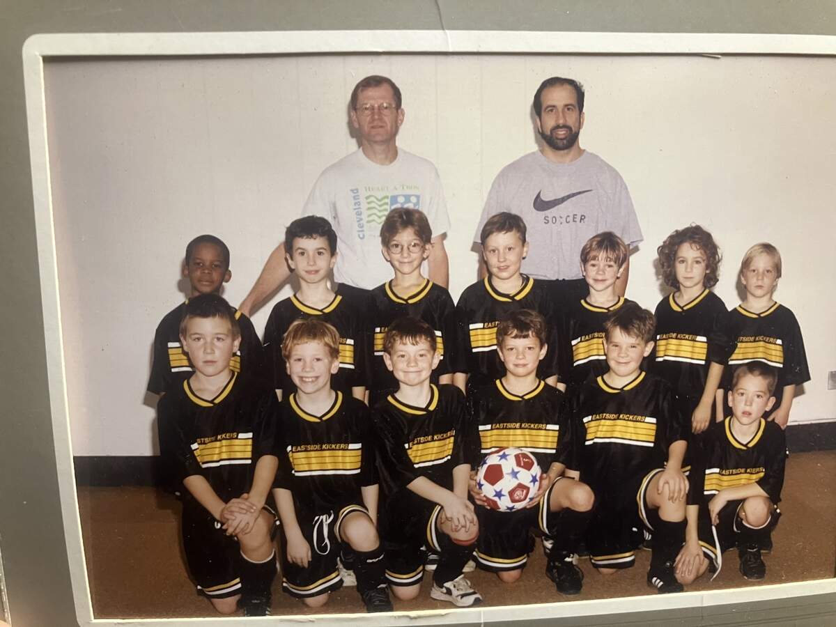 Merzouk Toumert (back middle right) coached his son, Alek, and Chiefs tight end Travis Kelce on the Eastside Kickers kids club soccer team in Cleveland Heights. Kelce (bottom left) was a knucklehead, according to Toumert, but was also a really great kid.