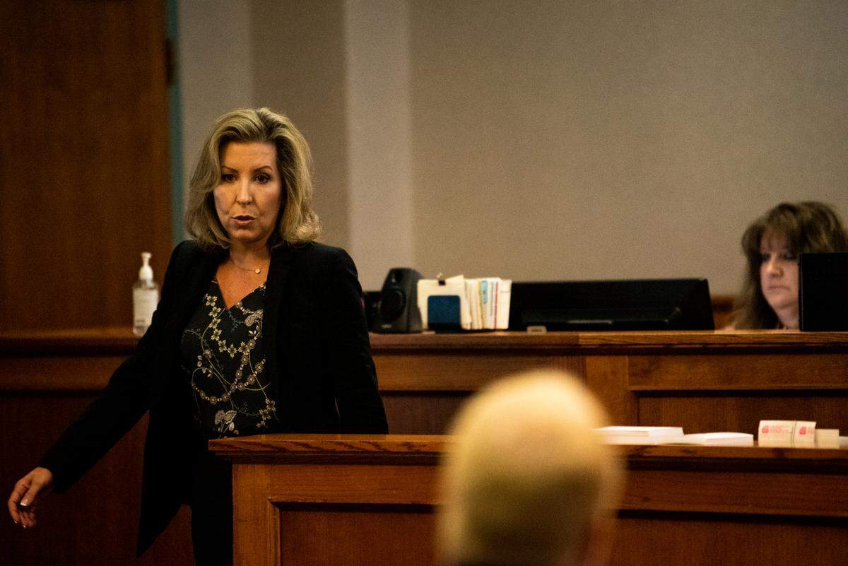 Helen Wade, the legal representative for Sheena Greitens, speaks on the evidence she presented on Tuesday, April 26, 2022, in the 13th Judicial Circuit at the Boone County Court House in Columbia, Mo.