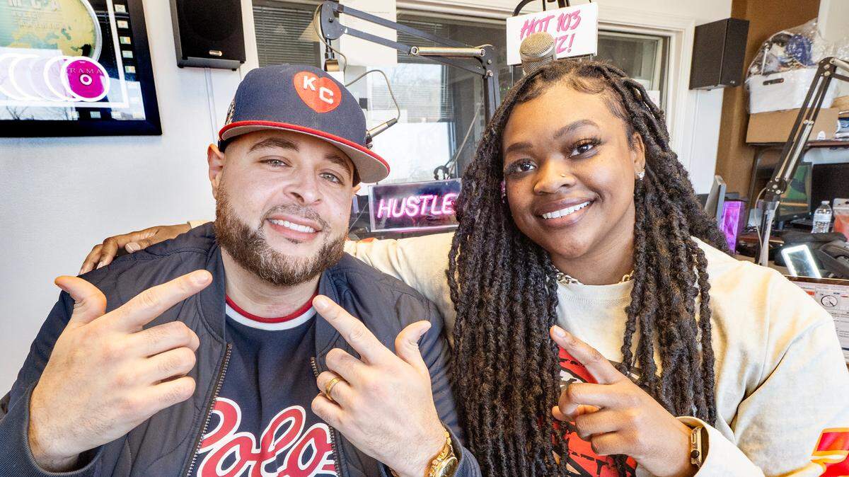 Hosts Brian B. Shynin’ and Deona Hustle in the studio while recording an episode of the “Hustle and Shyne in The Morning,” show.