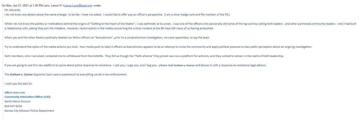 In a June 22 email obtained by The Star, Officer Lance Lenz, a community interaction officer assigned the North Patrol Division, wrote that he and others felt “ambushed” when the Rev. Darron Edwards, lead pastor of the United Believers Community Church, joined a group of pastors in speaking out about the March 25 fatal shooting of Malcolm Johnson.