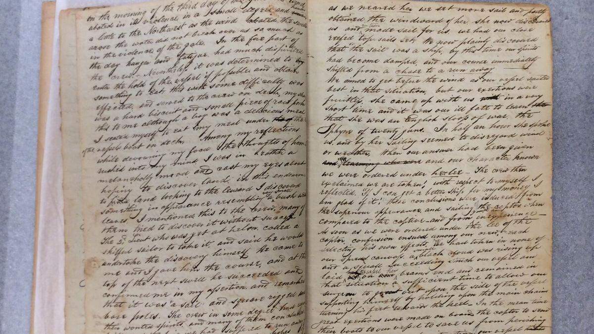This handwritten journal tells of the adventures of Christopher Hawkins as a boy during the Revolutionary War.