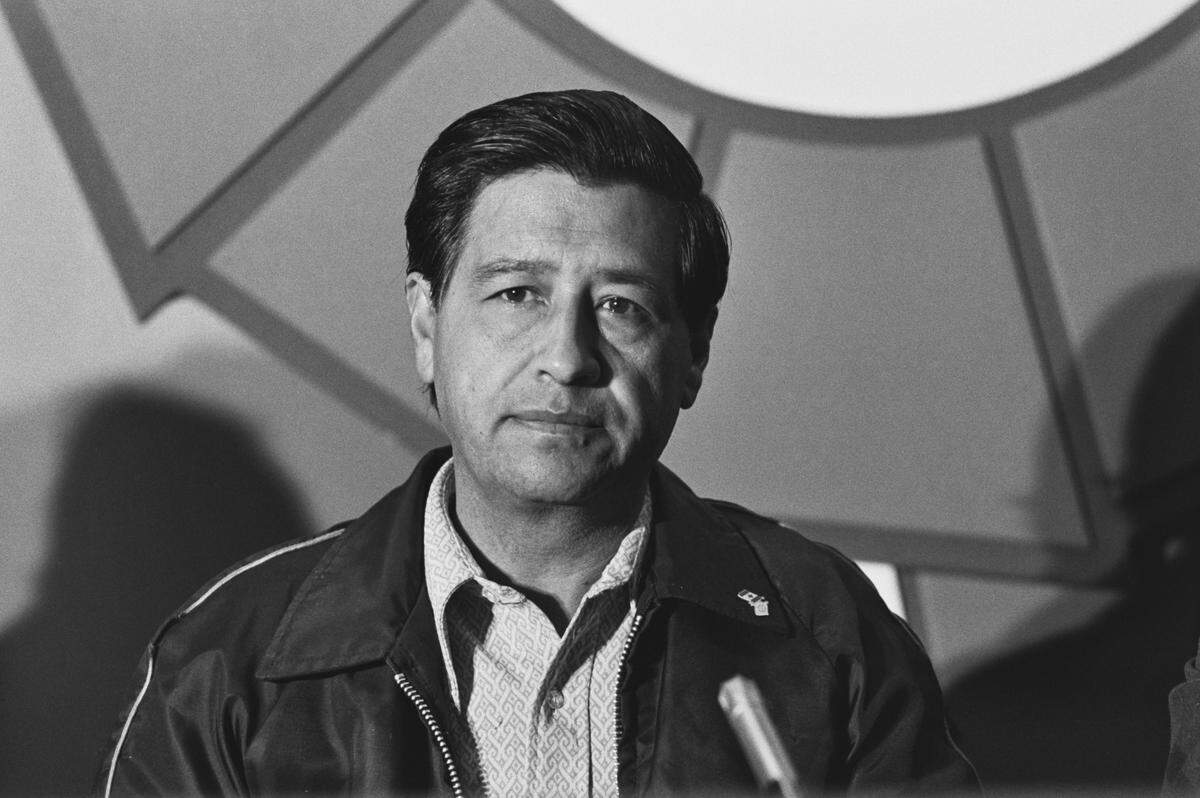 American union leader Cesar Chavez attends a Labour Party press conference in the UK in September 1974.
