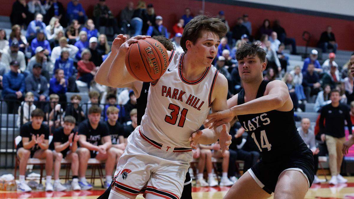Leo Gayman drives for two of his 34 points in Park Hill’s 60-50 win against Liberty in Missouri Class 6 districts on Wednesday, March 6, 2025.