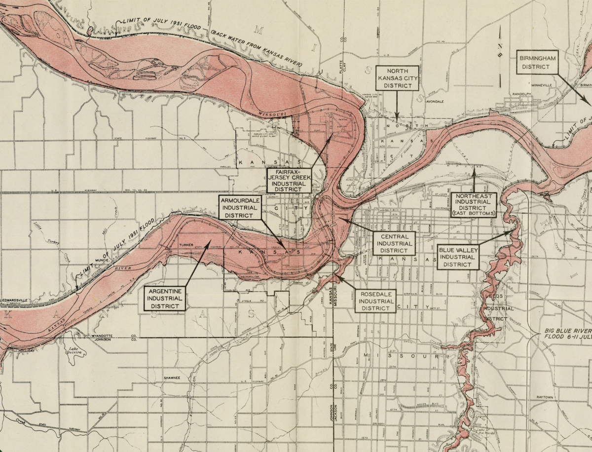 1951 U.S. Corps of Engineers map showing flood-impacted areas.