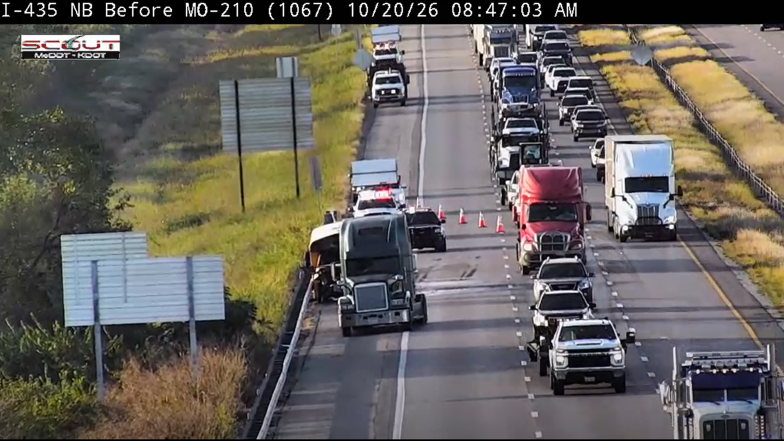 School bus and tractor-trailer collide on I-435 in Kansas City. Two injured