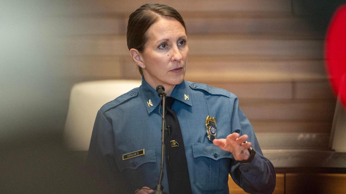 Kansas City Police Chief Stacey Graves answers questions during a press conference at KCPD headquarters on Wednesday, Jan. 3, 2024, in Kansas City.