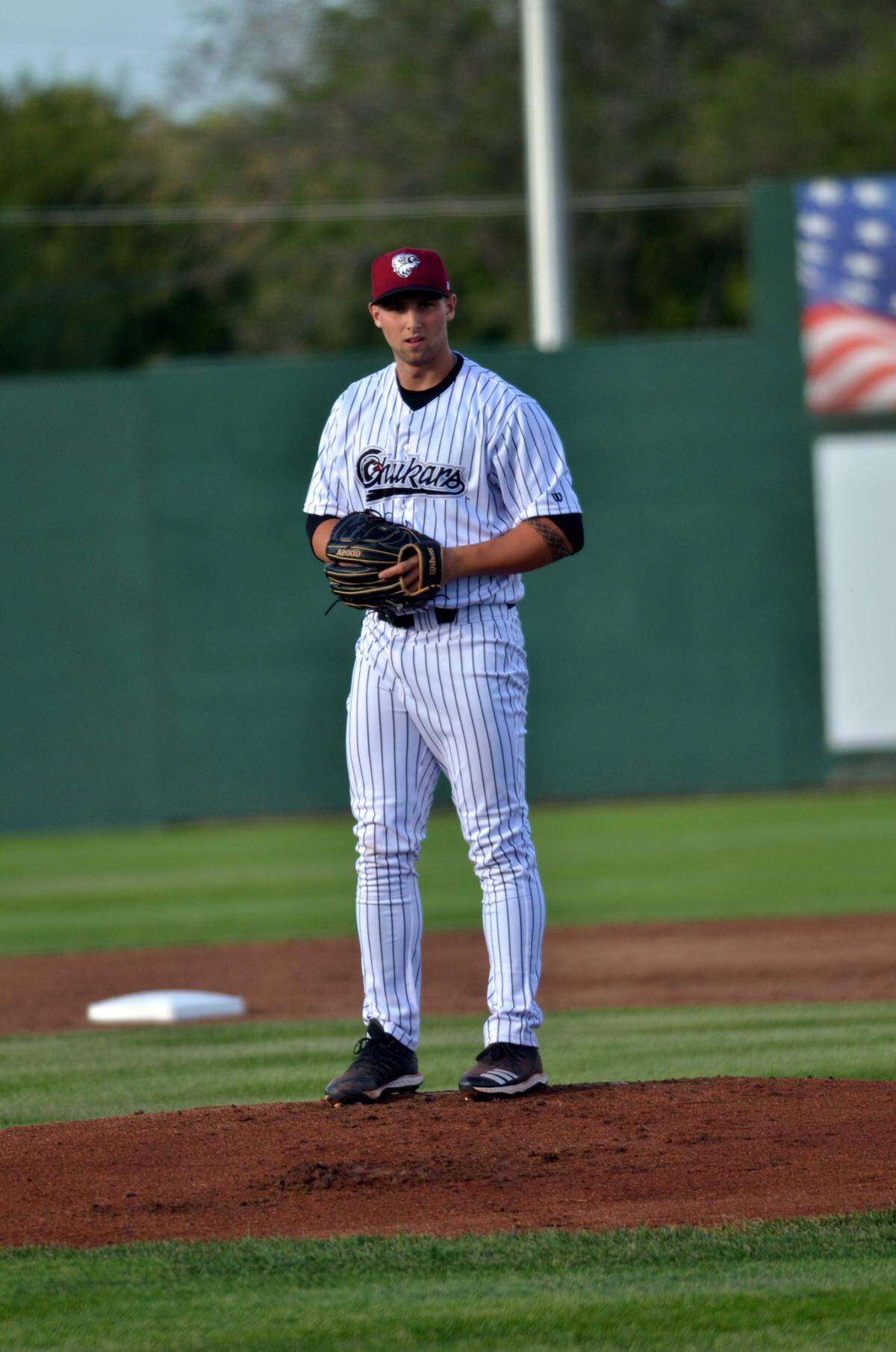 Kansas City Royals pitching prospect Alec Marsh gets set to throw a pitch for the Idaho Falls Chukars during the 2019 Minor League Baseball season.