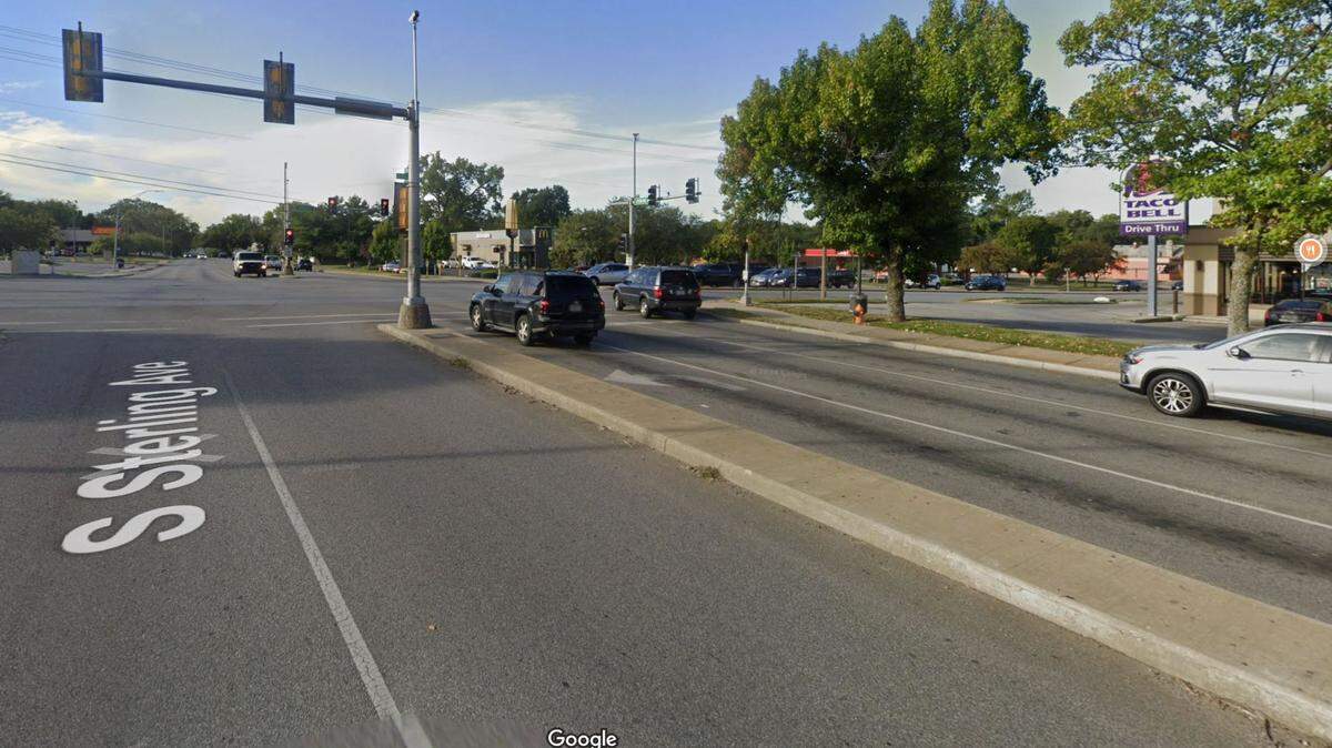 A pedestrian is in critical condition at a hospital after being struck by a 2023 Maserati shortly after 8:30 p.m. Friday at East 23rd Street and South Sterling Avenue in Independence, a police spokesman said. A preliminary investigation revealed that the Maserati’s driver was headed south on Sterling and struck the 35-year-old pedestrian who had stepped into traffic from the median. This Google Maps Street View image is from September.