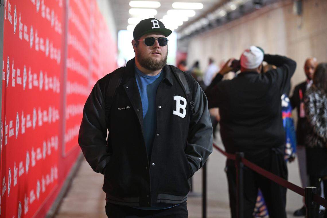 Kansas City Chiefs center Creed Humphrey arrives before the Chiefs' game with the Washington Commanders on Monday, Oct. 27, 2025, at GEHA Field at Arrowhead Stadium.