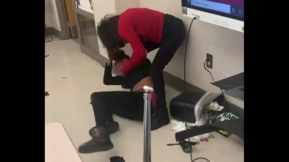 A teacher at Westview Middle School in St. Louis was shown fighting with a student.