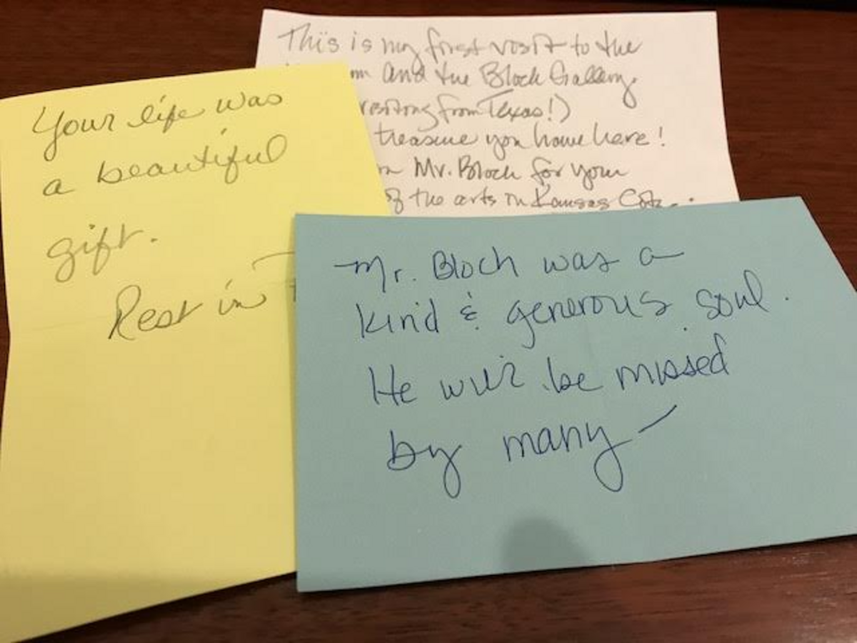 Visitors to the Nelson-Atkins Museum of Art’s Bloch Galleries left notes of praise and remembrance at the news of Henry Bloch’s death this week.