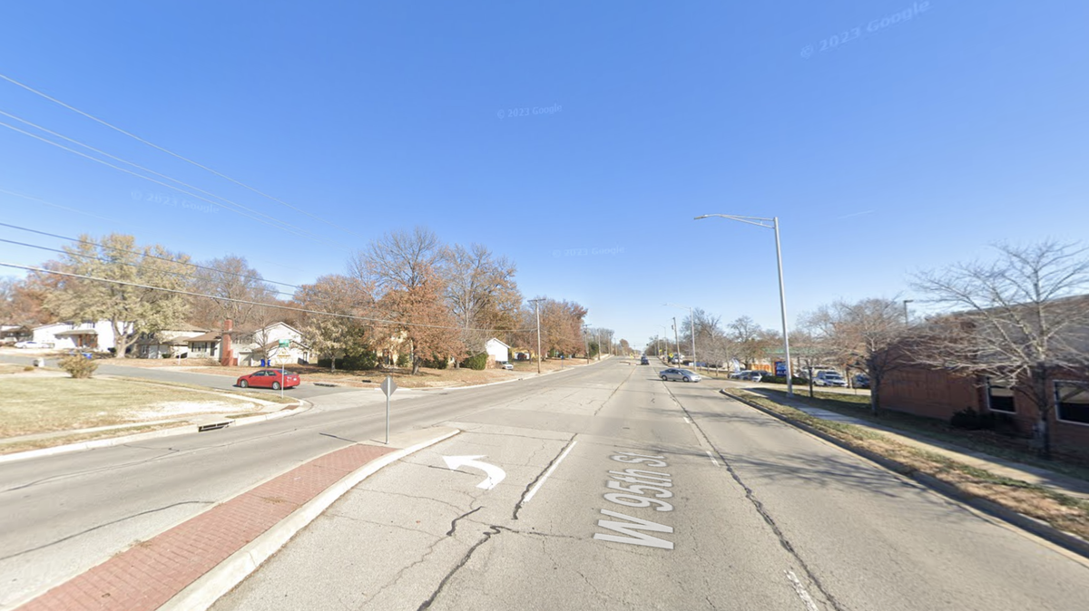 This Google Maps screenshot shows where police said a man was fatally struck by a vehicle, at the intersection of West 95th Street and Hadley Street in Overland Park, Thursday night.