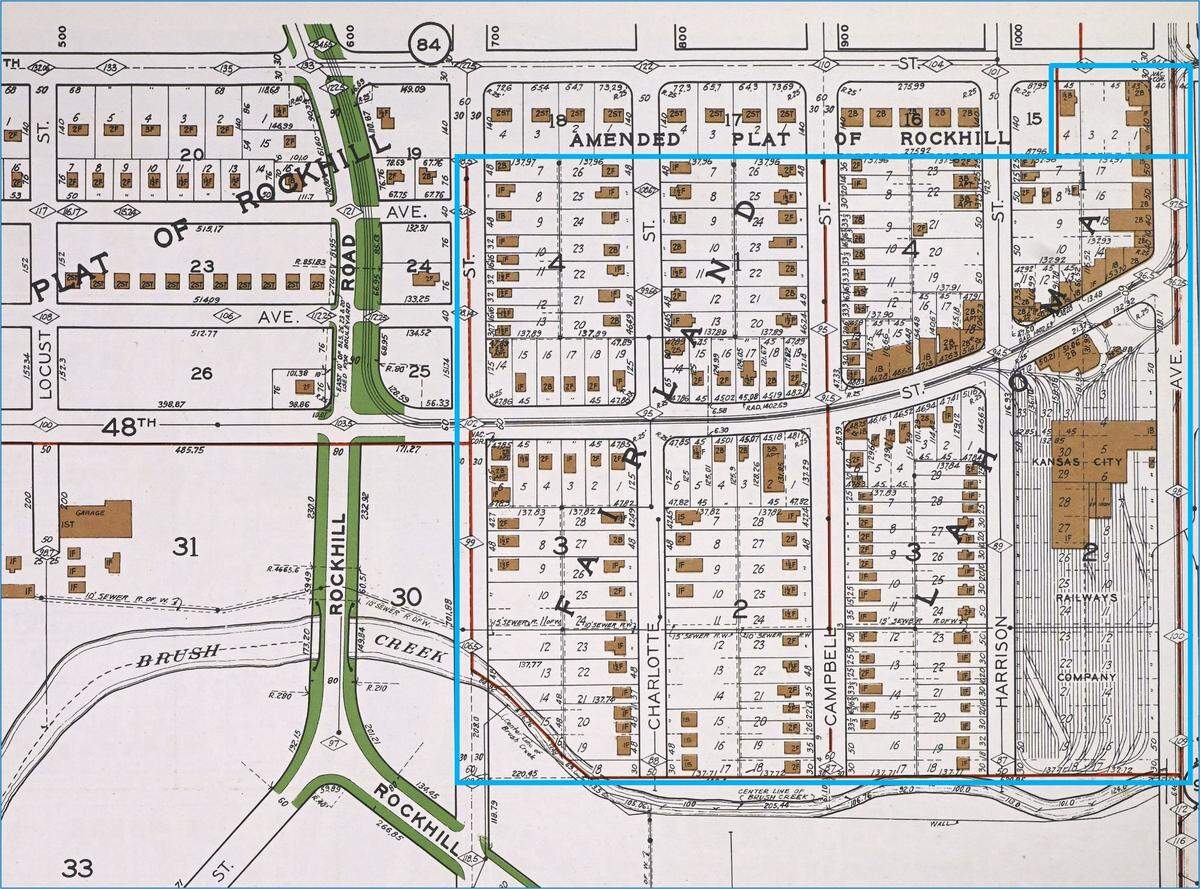 1925 Atlas of Kansas City showing the Fairland and Lahoma additions (outlined in blue).