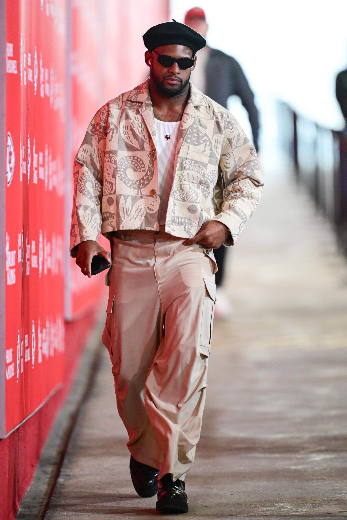 Kansas City Chiefs wide receiver Juju Smith-Schuster arrives prior to the Chiefs game against the Indianapolis Colts on Sunday, November 23, 2025, at GEHA Field at Arrowhead Stadium.