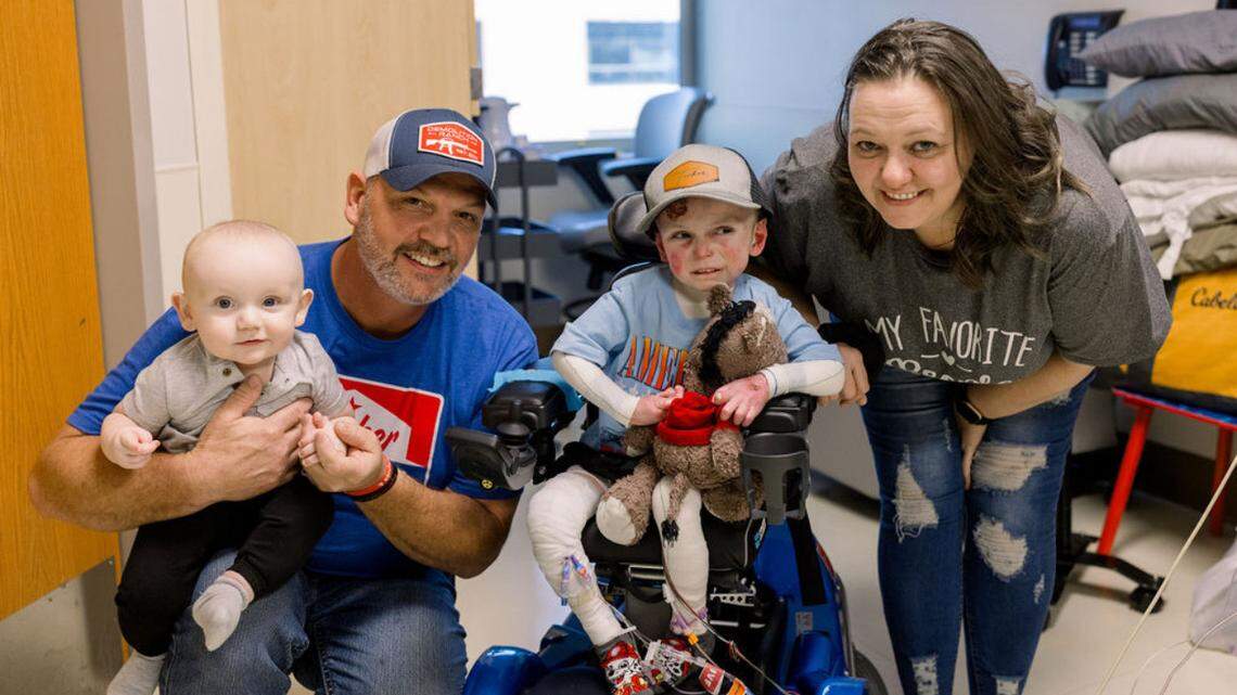 Tucker Langford, 3, is pictured with his grandparents Rick and Amy, and his younger brother Waylon, in this submitted photo.