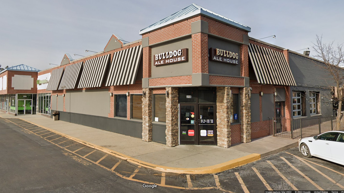 Authorities say a man fired 18 shots into Bulldog Ale House in Roselle, Illinois, after arguing with an employee.