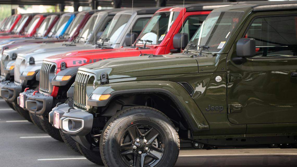 File photo of Jeep Gladiator pickup trucks at a Jeep dealership. A vehicle like these ones was involved in a high-speed chase with an 11-year-old boy, officials said.