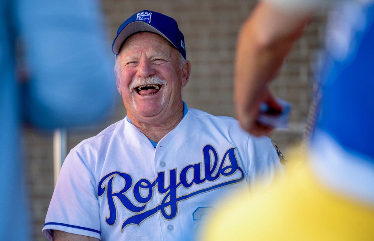 Former Royals pitcher Dennis Leonard shared a laugh with fans at the Bring Out the Blue tailgating event at the Price Chopper in Lee’s Summit on Monday, Sept. 30, 2024. The event featured autographs, Royals swag, and free ice cream. Leonard, who spent his entire 12-year career with the Royals, remains the only Royals pitcher to achieve three 20-win seasons.