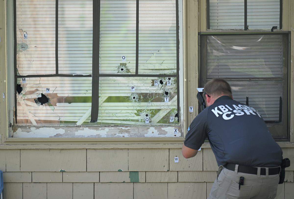 KBI agents were on the scene in the 2600 block of S. 30th Street in Kansas City, Kansas, on Sunday, July 27, 2025, investigating the scene where Wyandotte County Sheriff's deputy Elijah Ming was shot Saturday while responding to a call.