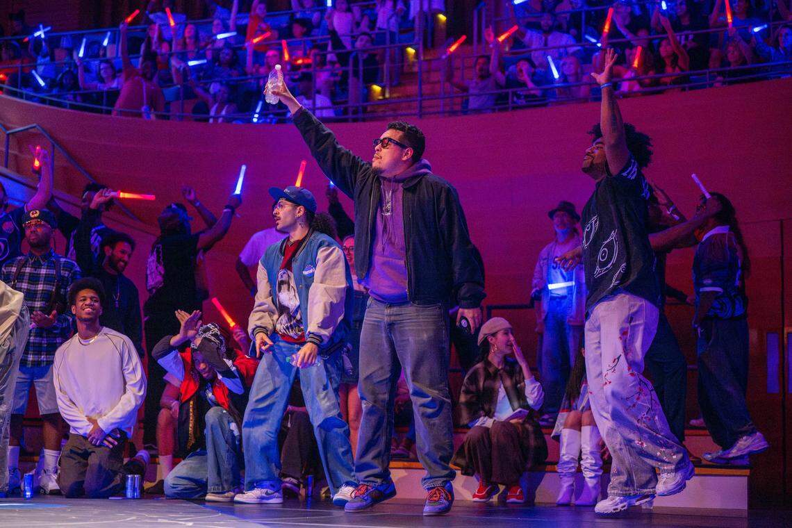 Spectators react to the second round of the Red Bull Dance Your Style Midwest Regional Qualifier, on Saturday, April 25, 2026, at the Kauffman Center for the Performing Arts.
