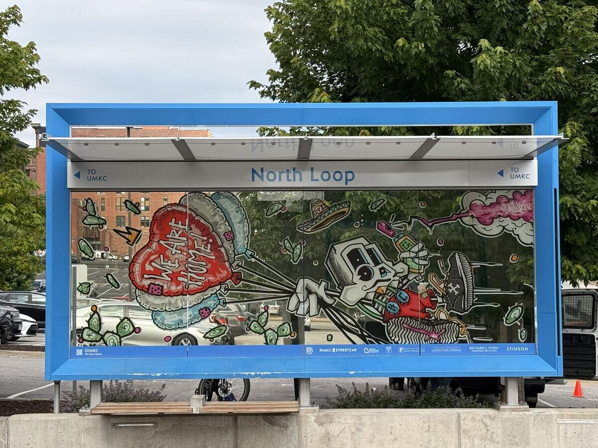 Laedan Galicia’s piece titled ‘We are Home,’ at the North Loop Southbound shelter.