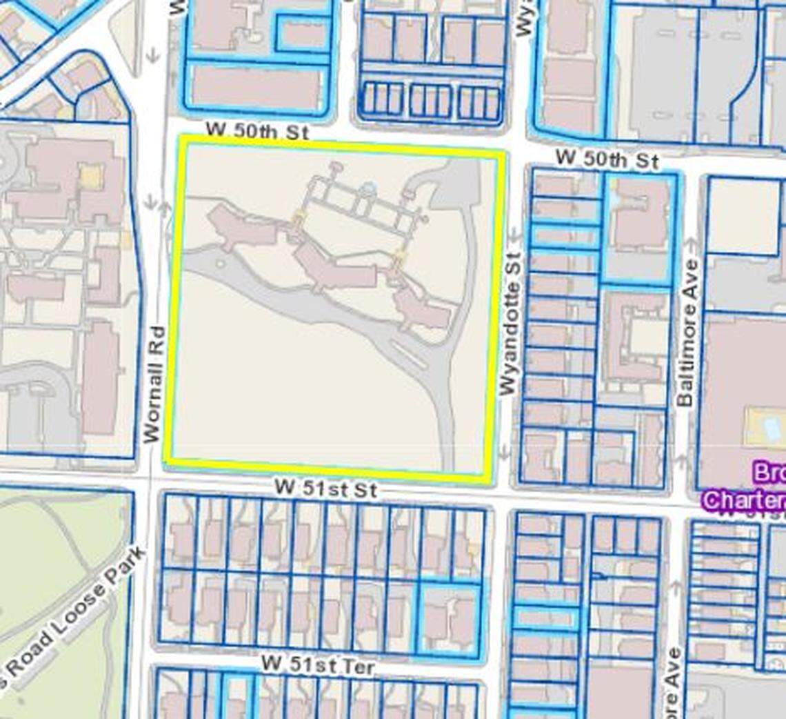 The layout of The Walnuts, at 5049 Wornall Road, as shown on Kansas City’s parcel viewer.