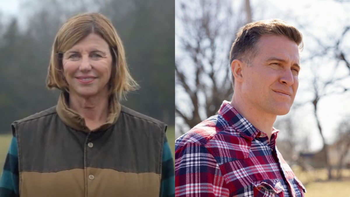 Philanthropist Trudy Busch Valentine (left) and retired Marine Lucas Kunce (right) are running in the Democratic primary for U.S. Senate in Missouri.