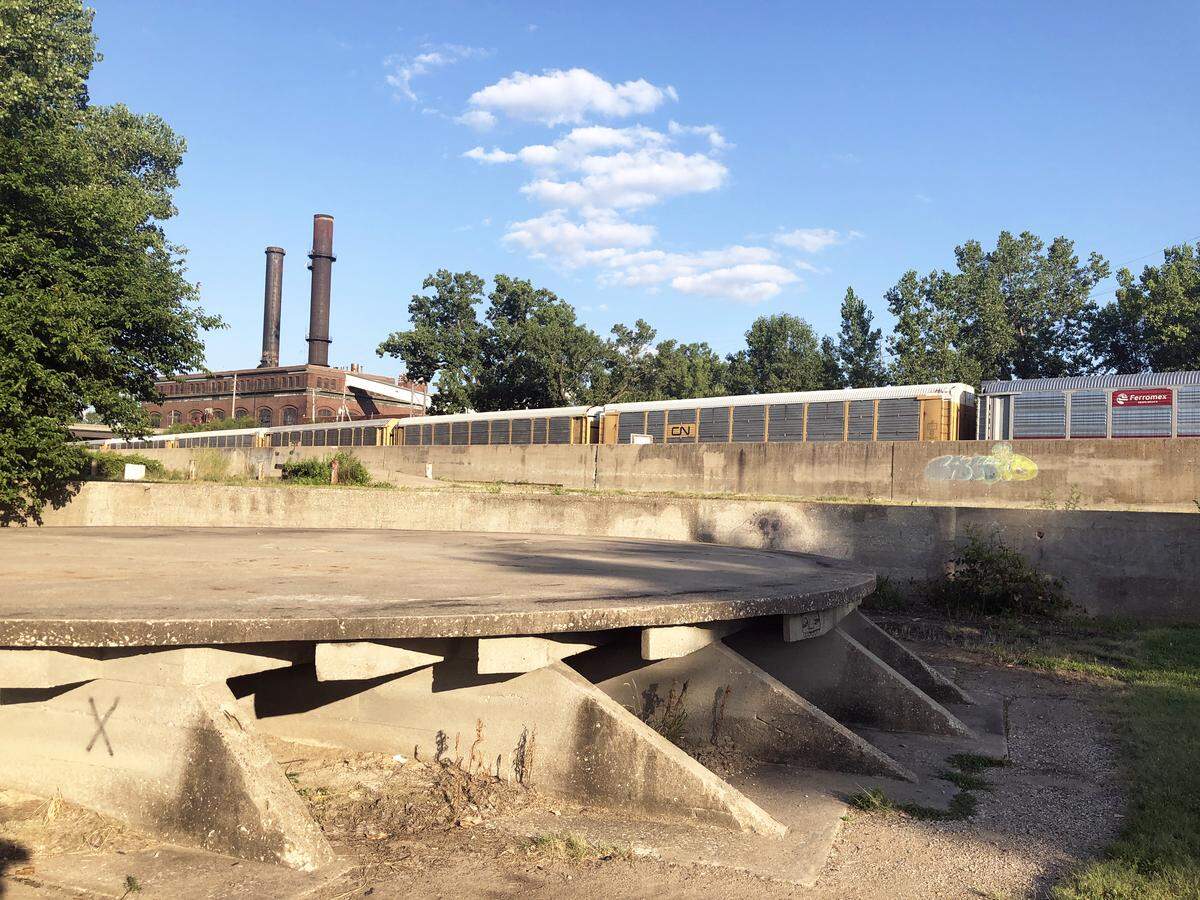 Circular concrete structure that once supported a large oil tanker.