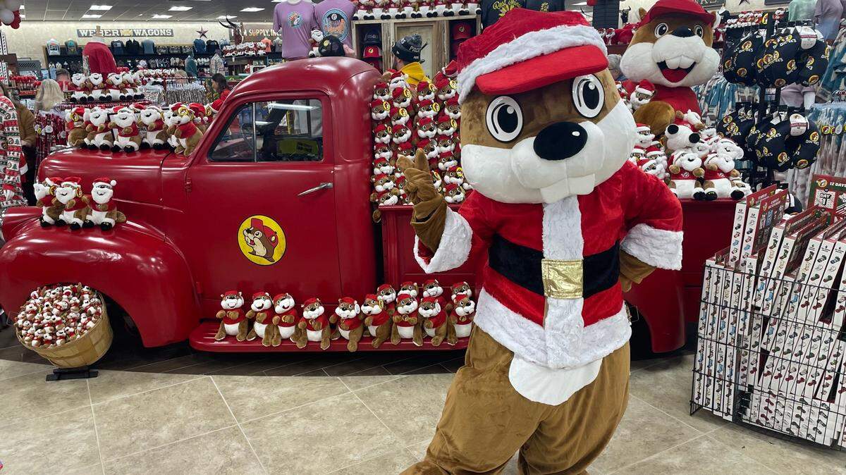 Buc-ee, the beaver mascot of the gas station chain, was on hand for selfies at Monday’s opening in Springfield.