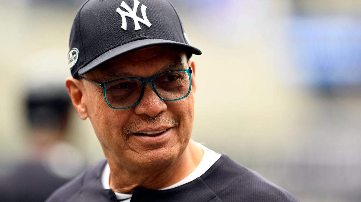 Former Yankee great Reggie Jackson at a team postseason workout at Yankee Stadium in 2018.