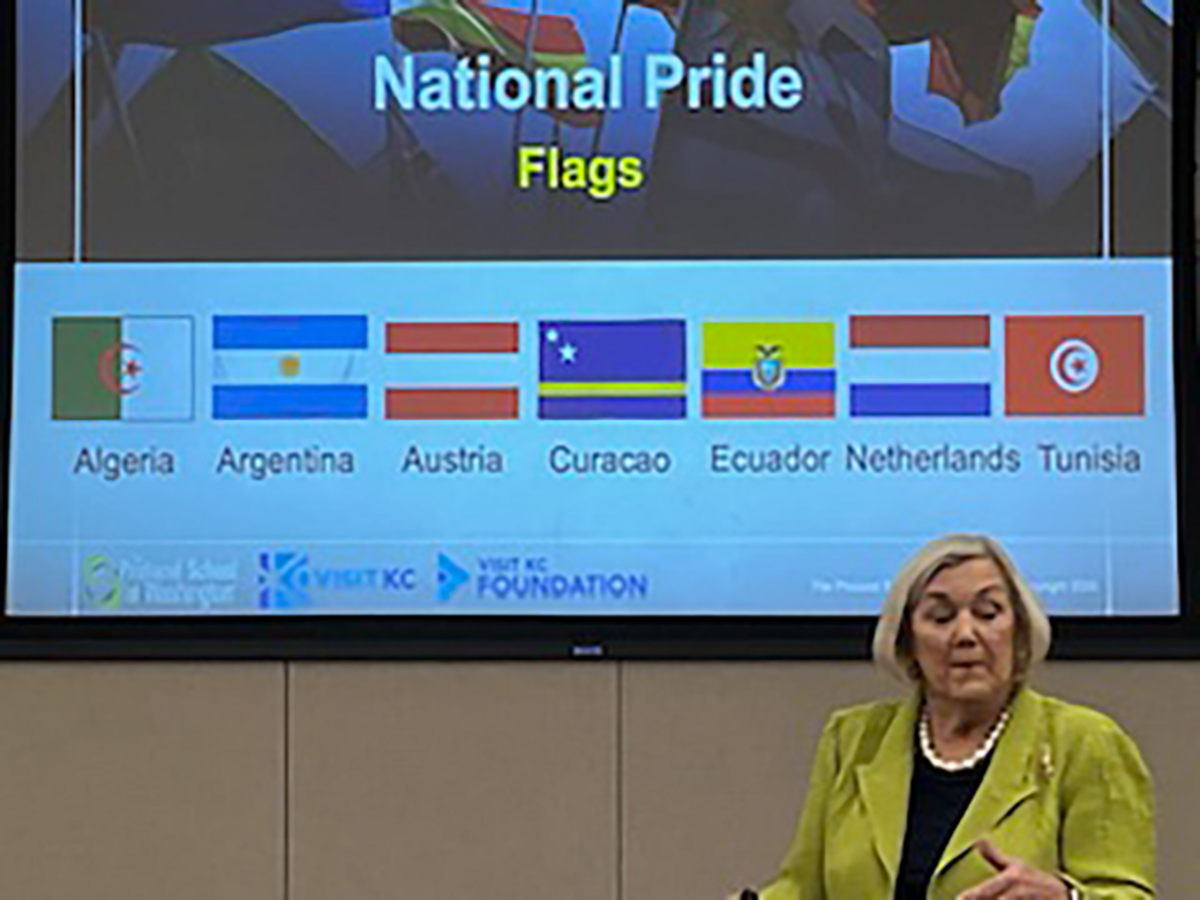 Diane Brown, Senior Master Trainer with the Protocol School of Washington, gives a presentation at the Kauffman Conference Center on May 13, 2026. Representatives from The Kansas City International Airport attended this session to learn more about the cultural differences that is expected to come with World Cup visitors.