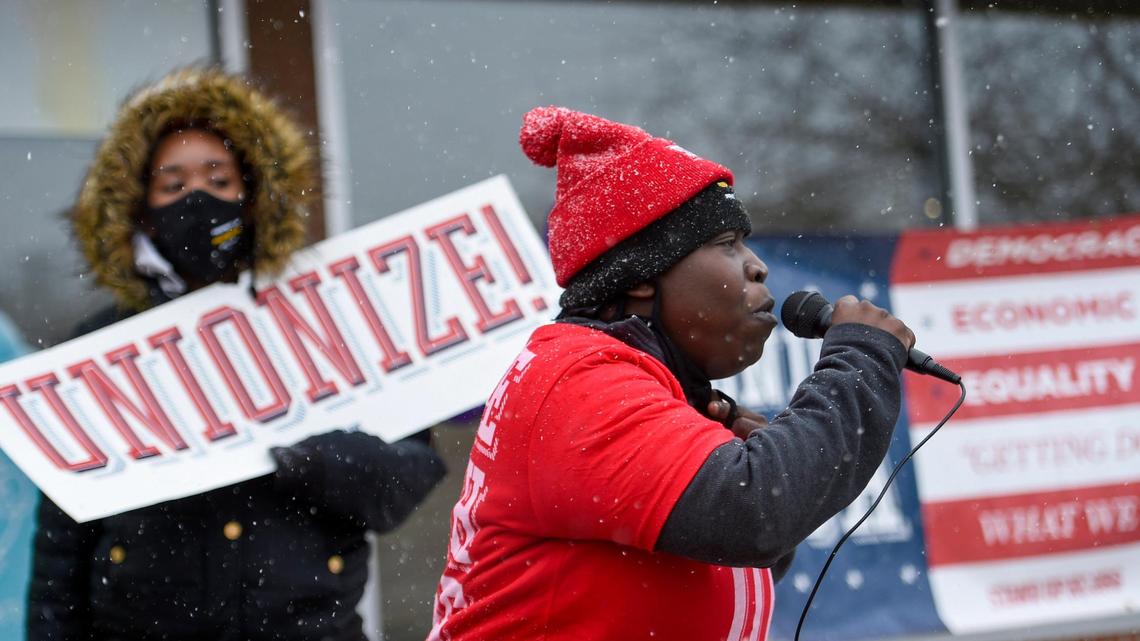 Fran Marion is a fixture at Stand Up KC rallies, calling for $15 minimum wage and better benefits for fast-food workers.