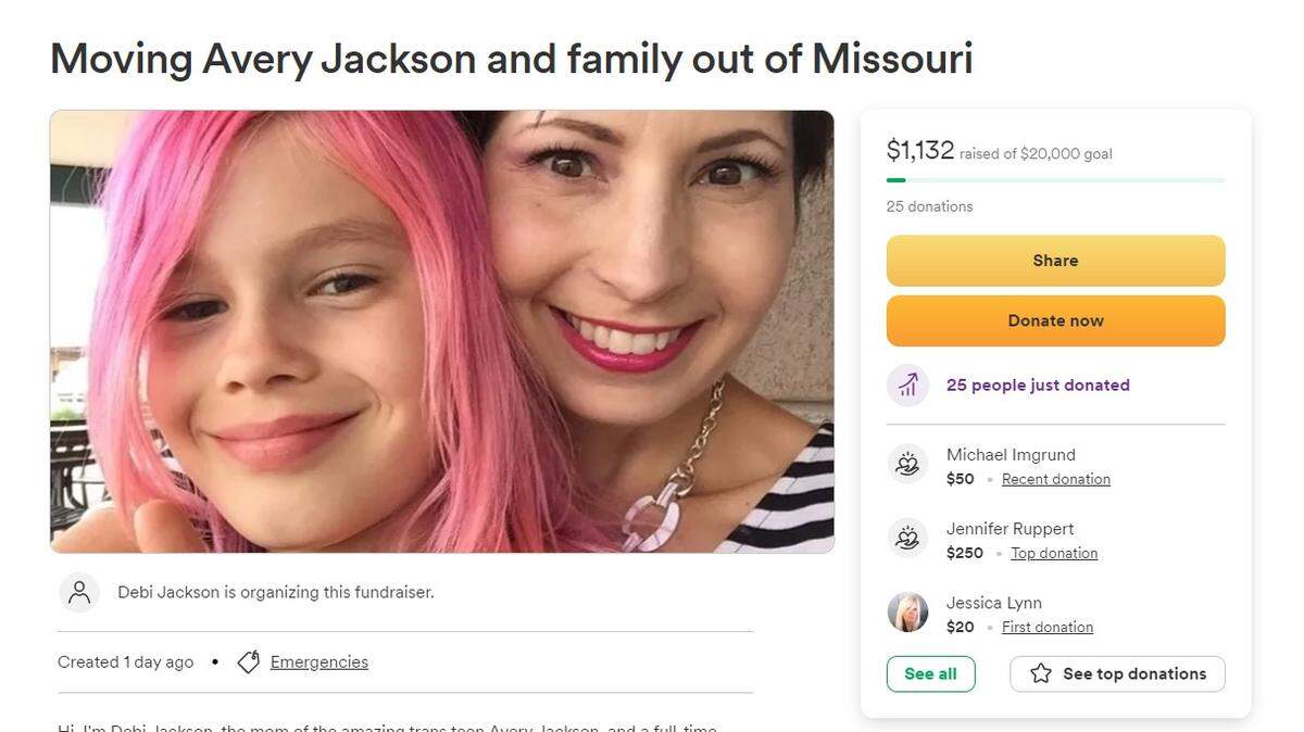 A fundraiser was started for Avery Jackson’s family to help them move out of Missouri, which has passed anti-LGBTQ legislation in recent weeks.
