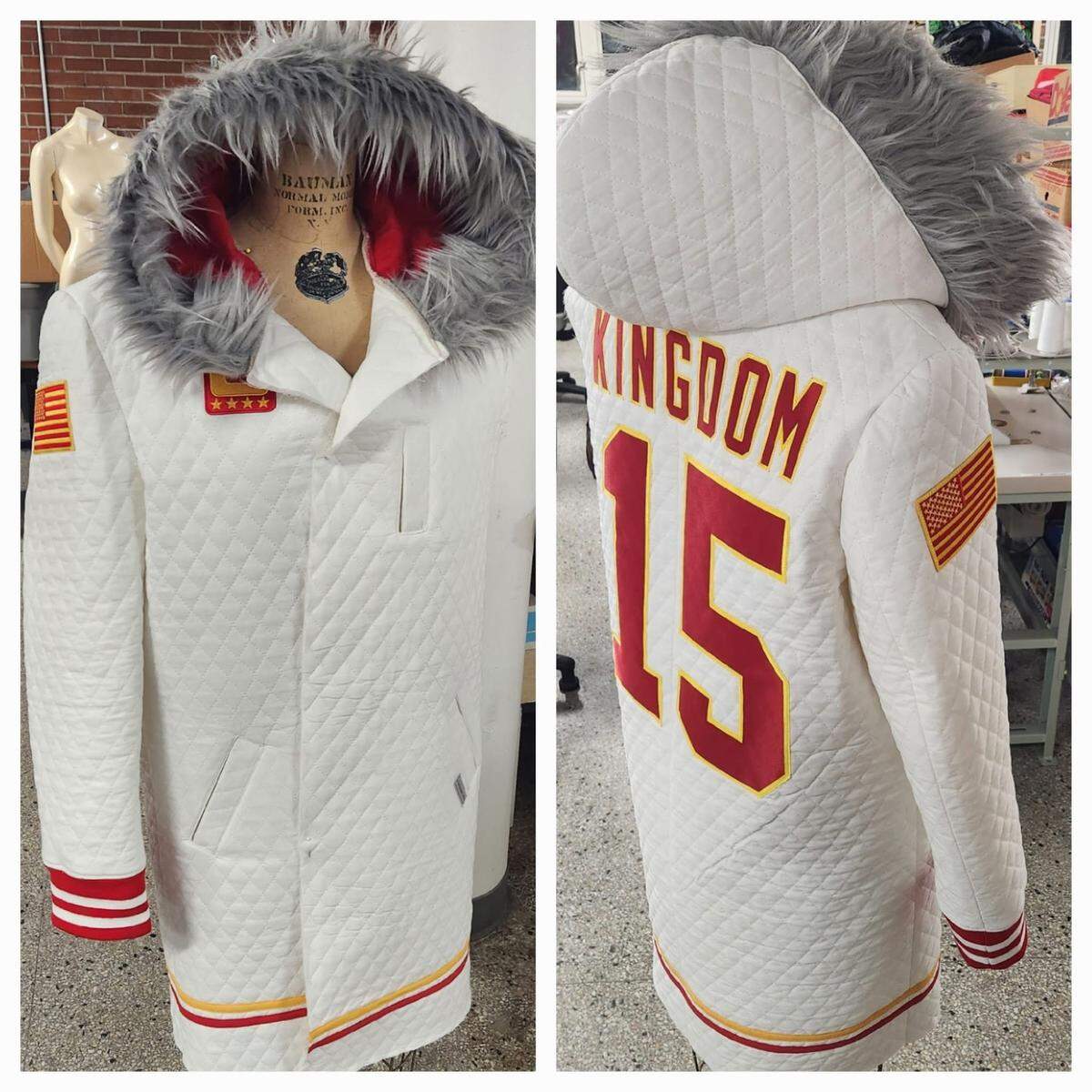 The faux fur on the hood is homage to Chiefs mascot KC Wolf.