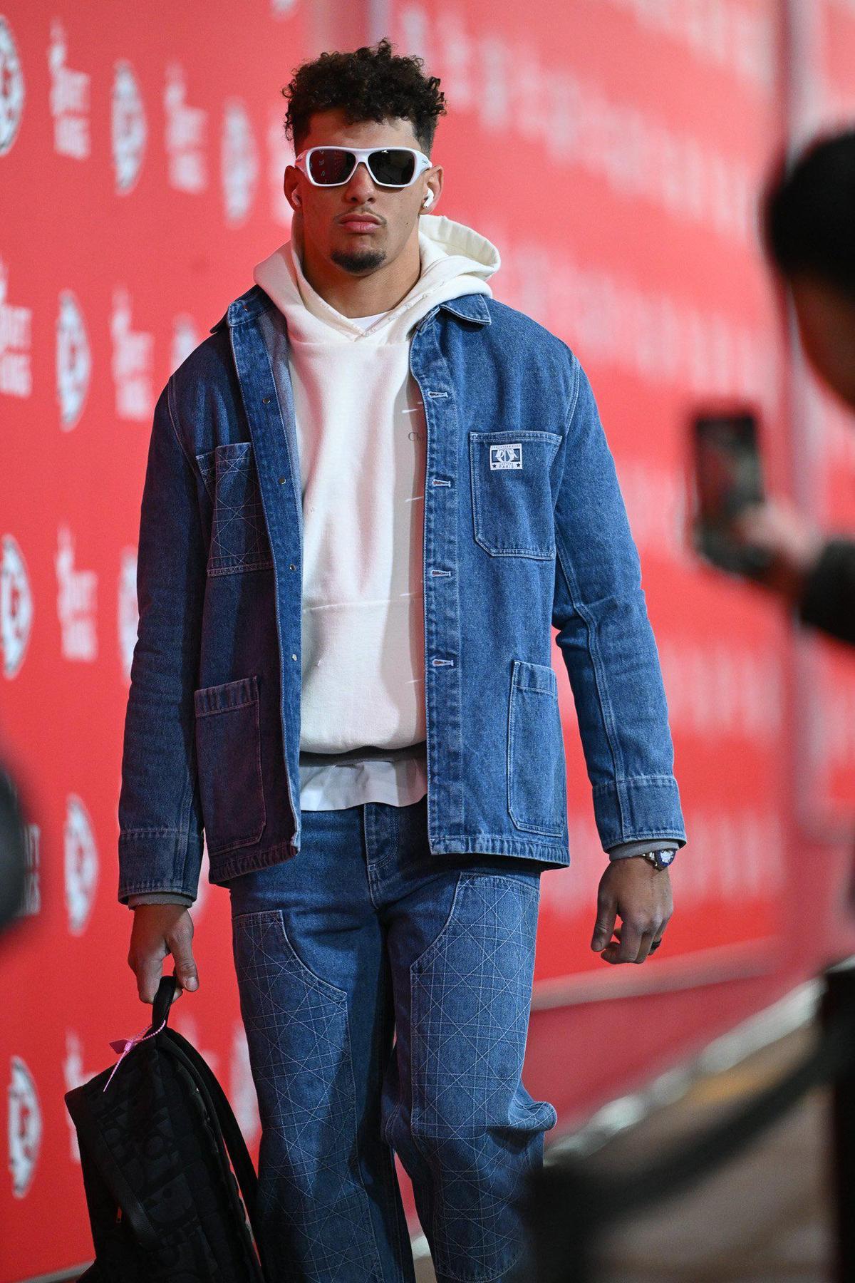 Kansas City Chiefs quarterback Patrick Mahomes arrives before the AFC Divisional Round playoff game on Saturday, Jan. 18, 2025, at GEHA Field at Arrowhead Stadium.