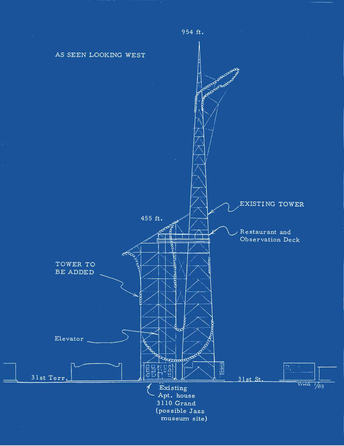 Star reader William H. Alburty rendered this concept to make the tower the framework for a giant lighted saxophone with an observation deck.
