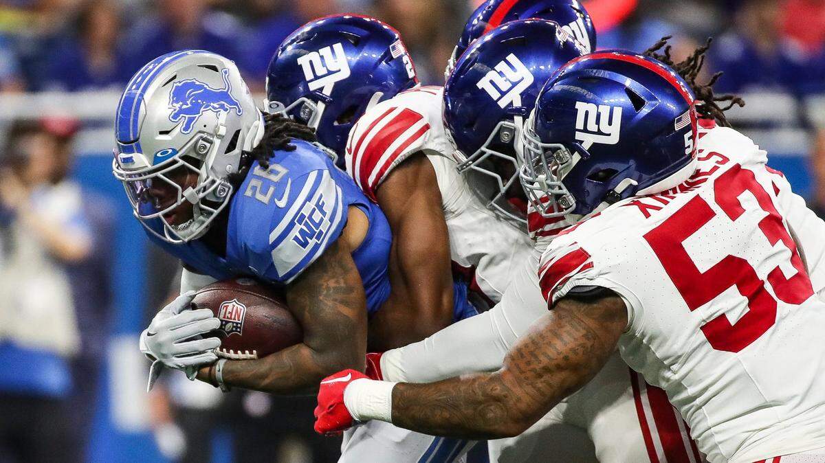 Lions rookie running back Jahmyr Gibbs from a preseason game against the New York Giants at Ford Field in Detroit on Aug. 11, 2023.