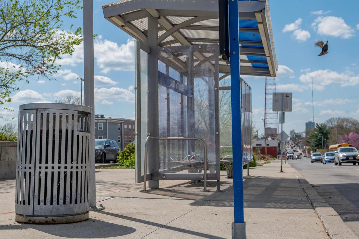 A Kansas City Area Transportation Authority garbage bin is seen on the corner of 31st Street and Troost Avenue on Tuesday, April 11, 2023, in Kansas City.