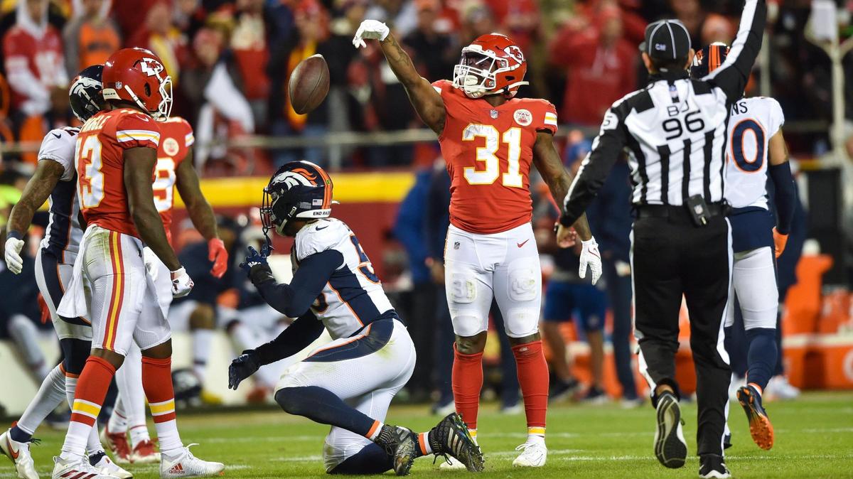 Kansas City Chiefs running back Darrel Williams makes a celebratory ball drop after a big gain in the third quarter against the Denver Broncos Sunday, December 5, 2021, at Arrowhead Stadium.