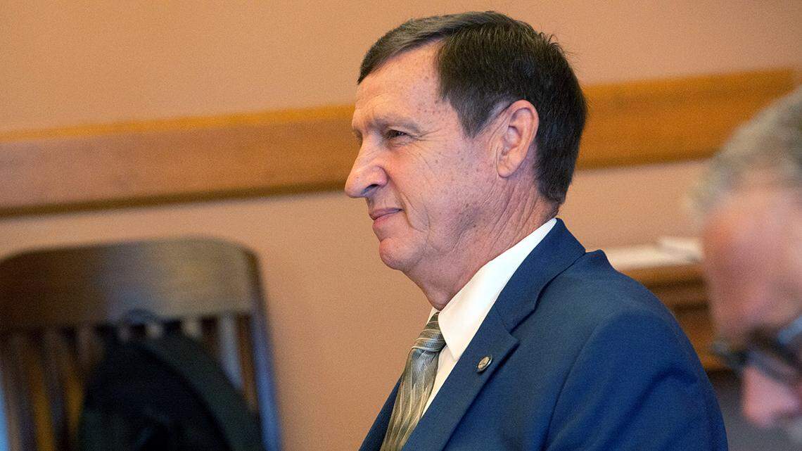 Sen. Dennis Pyle, I-Hiawatha, listens in to Thursday’s Post Audit committee meeting which he requested last year. 2023 file photo