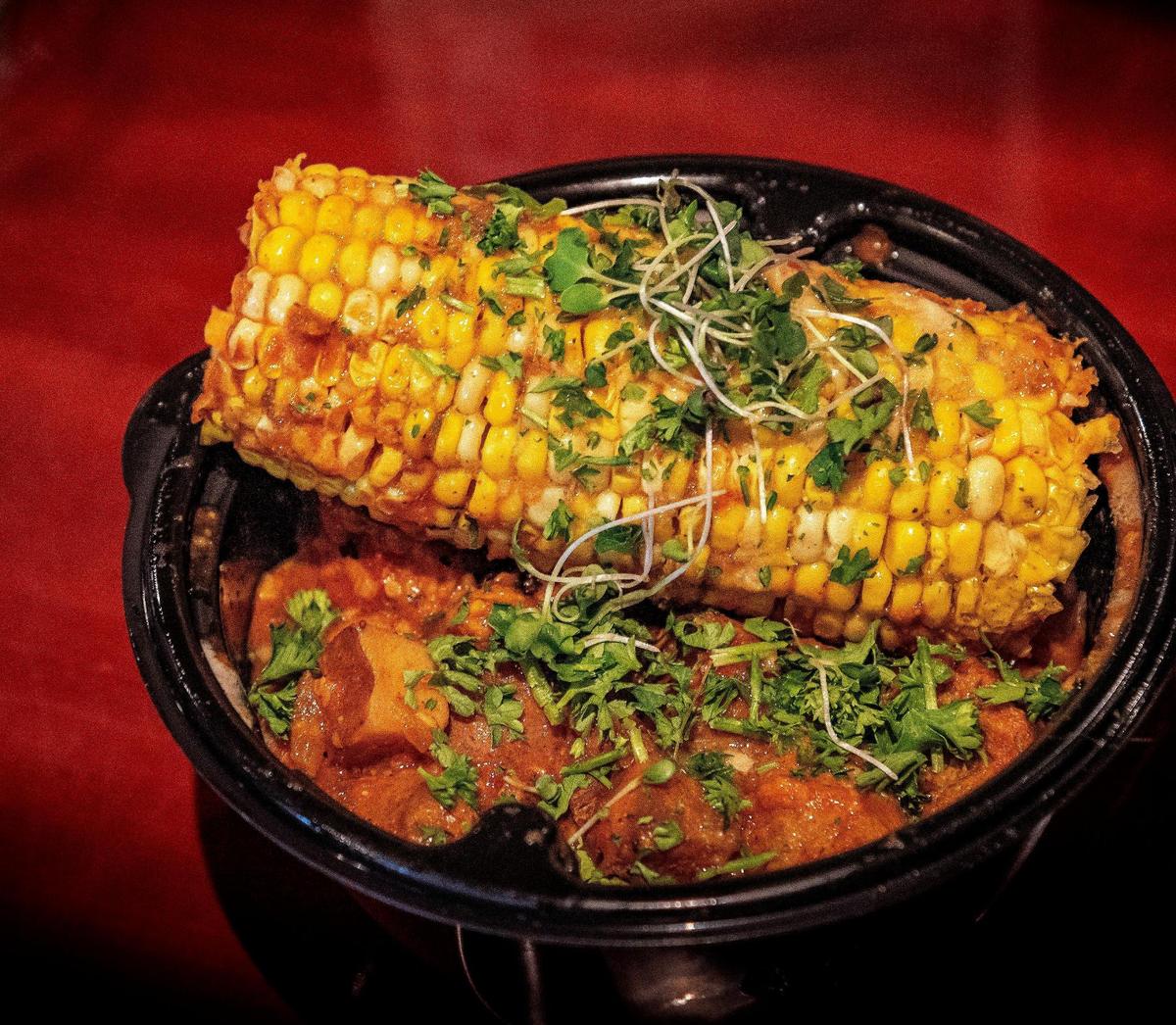 The gumbo at the Creole brunch included corn on the cob, but not the traditional pork sausage or shrimp.