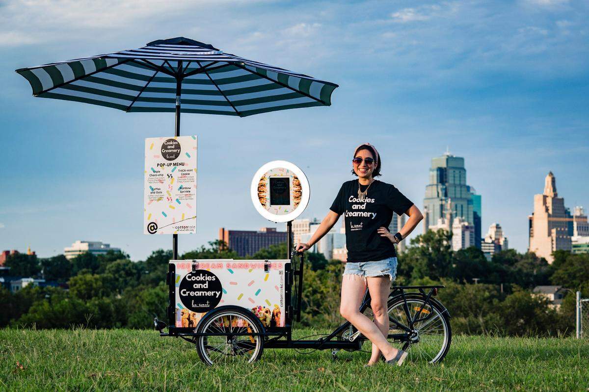 Kiffany Bosserman with her Treat Trike, a tricycle concession cart.