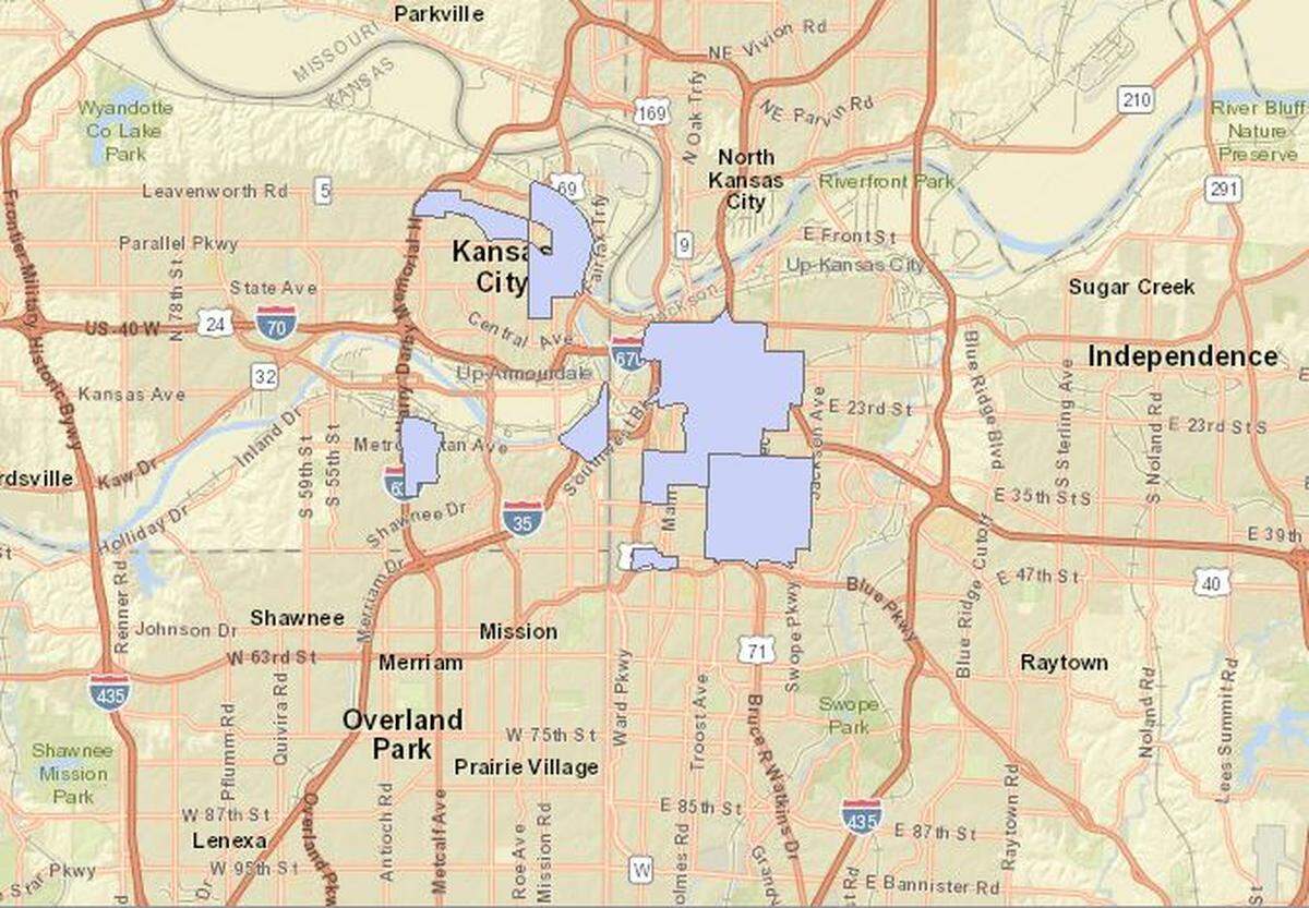 Medically underserved areas in Kansas City, according to the federal Health Resource & Services Administration