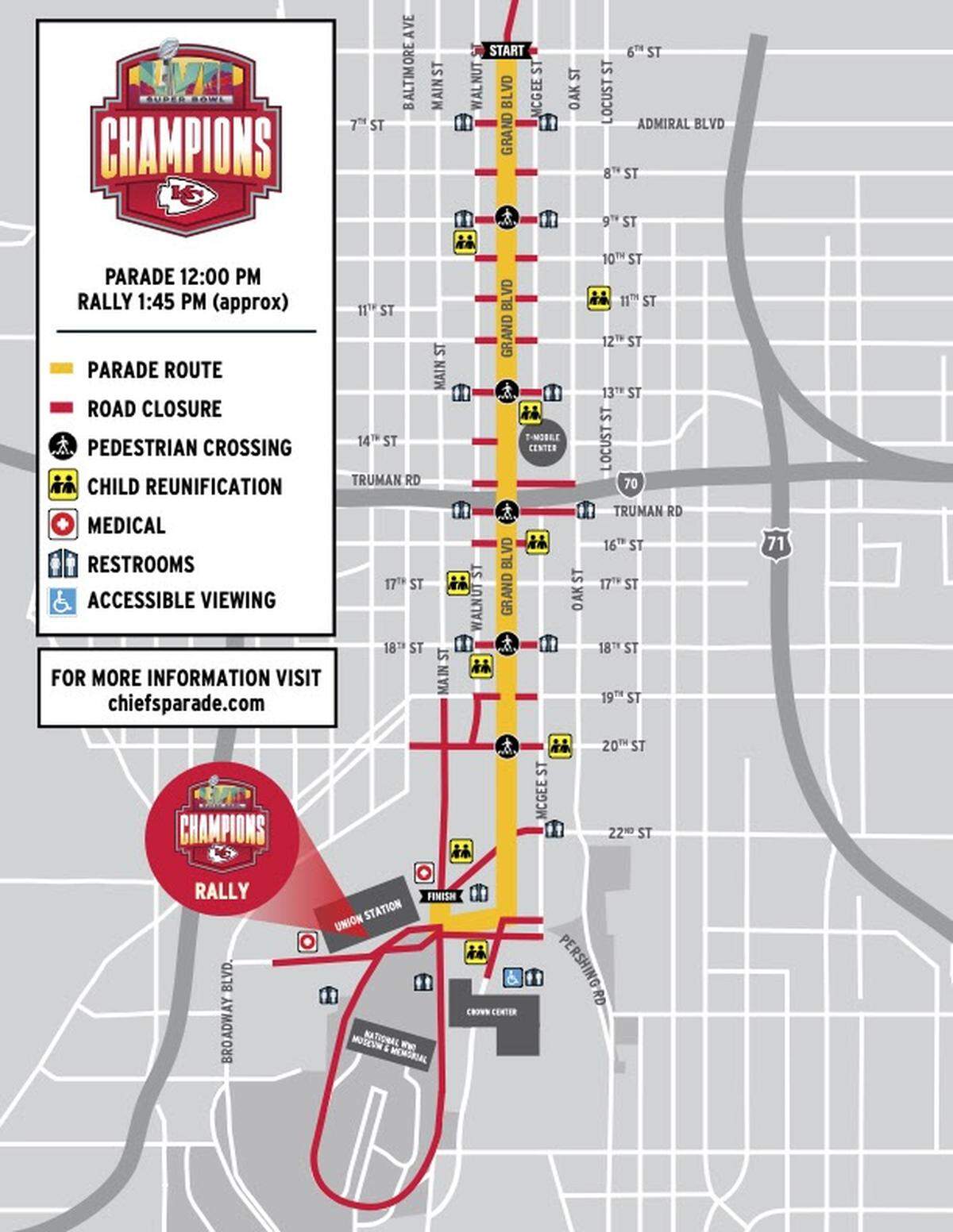 Wednesday’s parade will travel south down Grand Boulevard.