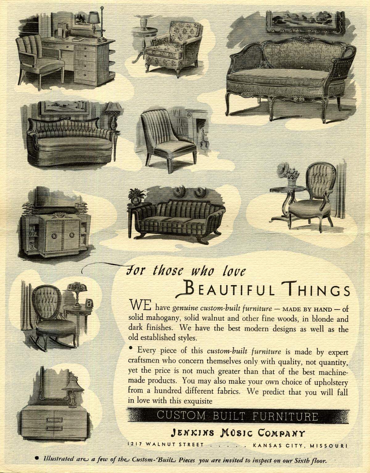 Advertisement from the 1940s shows Jenkins Music Company’s furniture