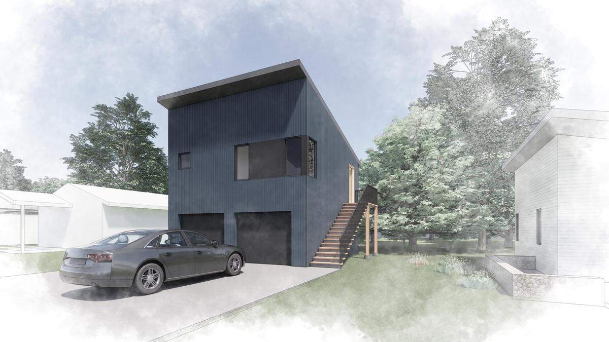 A rendering of a pre-approved housing unit above a garage design in Kansas City. The design is known as an accessory dwelling unit, or an additional home on a lot with an existing main home.