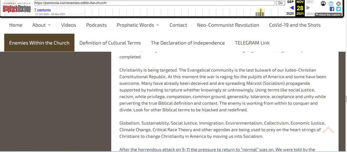 A screenshot of one of Joe Nicola’s posts from 2020, accessed using the Wayback Machine.