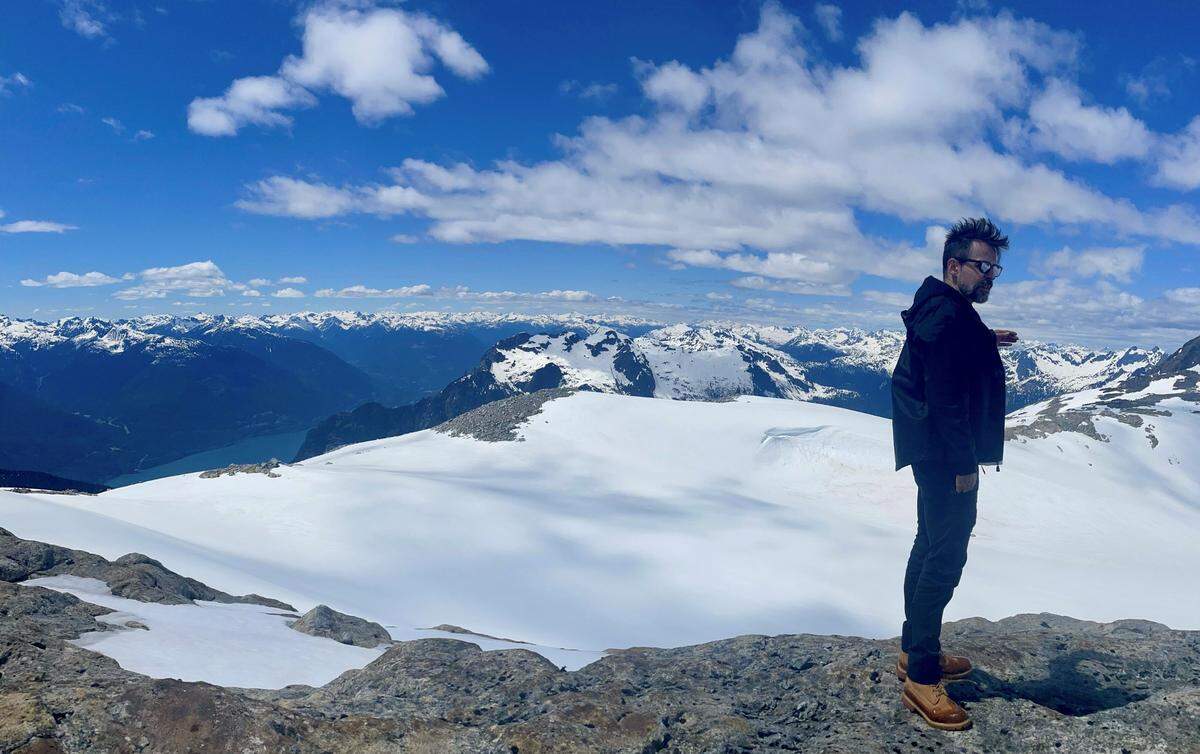 Matt Fraction explored the top of Mount Breakenridge in British Columbia on a location scout for “Monarch: Legacy of Monsters” in June 2022.