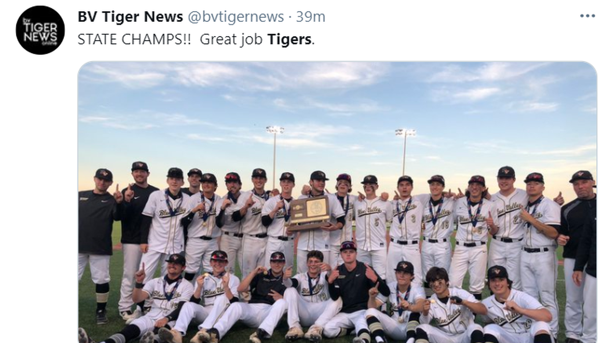 Blue Valley was the last baseball team standing in Kansas’ largest high school sports classification Saturday evening in Fort Scott, beating Gardner Edgerton 4-3 for the 6A championship.